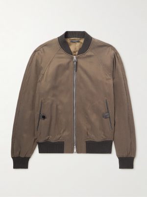 Leather-Trimmed Lyocell-Twill Bomber Jacket Leather-Trimmed Lyocell-Twill Bomber Jacket