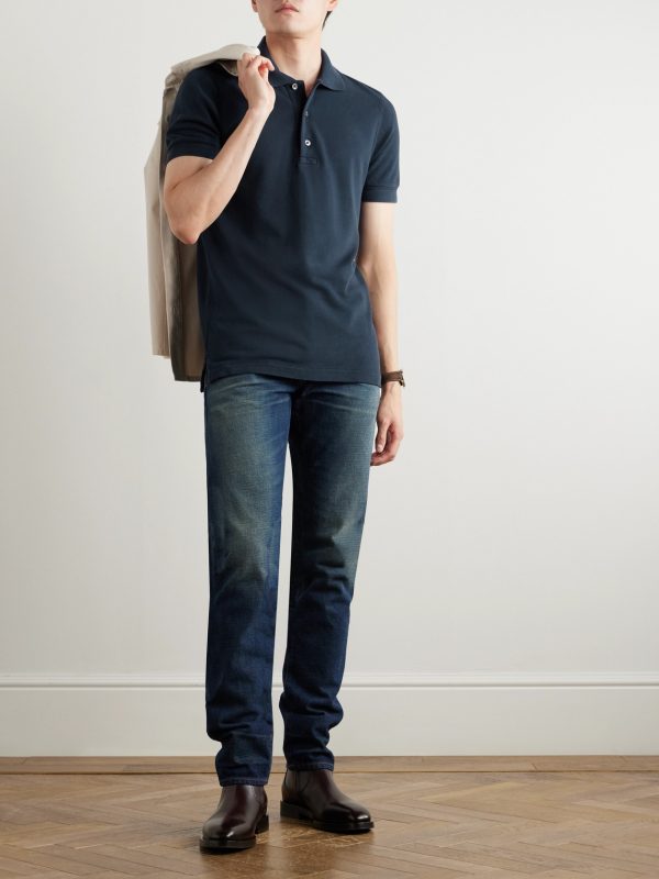 Lyocell and Cotton-Blend Piqué Polo Shirt - OU Lyocell and Cotton-Blend Piqué Polo Shirt - OU