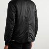 Padded Leather-Trimmed Satin Bomber Jacket - BK Padded Leather-Trimmed Satin Bomber Jacket - BK