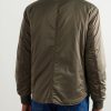 Padded Leather-Trimmed Satin Bomber Jacket - BK Padded Leather-Trimmed Satin Bomber Jacket - BK