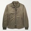 Padded Leather-Trimmed Satin Bomber Jacket Padded Leather-Trimmed Satin Bomber Jacket