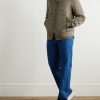 Padded Leather-Trimmed Satin Bomber Jacket - OU Padded Leather-Trimmed Satin Bomber Jacket - OU