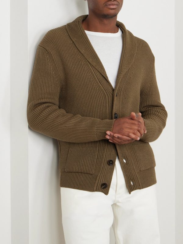 Shawl-Collar Ribbed Silk and Wool-Blend Cardigan - FR Shawl-Collar Ribbed Silk and Wool-Blend Cardigan - FR