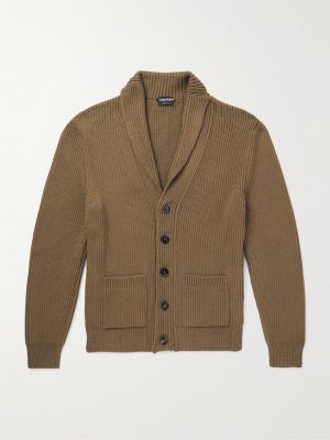 Shawl-Collar Ribbed Silk and Wool-Blend Cardigan Shawl-Collar Ribbed Silk and Wool-Blend Cardigan