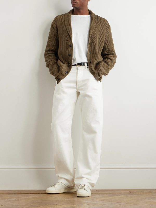 Shawl-Collar Ribbed Silk and Wool-Blend Cardigan - OU Shawl-Collar Ribbed Silk and Wool-Blend Cardigan - OU
