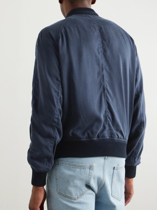 Leather-Trimmed Lyocell-Twill Bomber Jacket - BK Leather-Trimmed Lyocell-Twill Bomber Jacket - BK