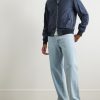 Leather-Trimmed Lyocell-Twill Bomber Jacket - OU Leather-Trimmed Lyocell-Twill Bomber Jacket - OU