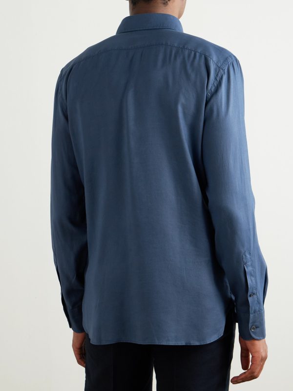 Button-Down Collar Garment-Dyed Lyocell Shirt - BK