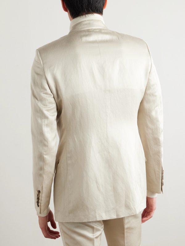 Dyllan Double-Breasted Silk and Linen-Blend Twill Suit Jacket - BK