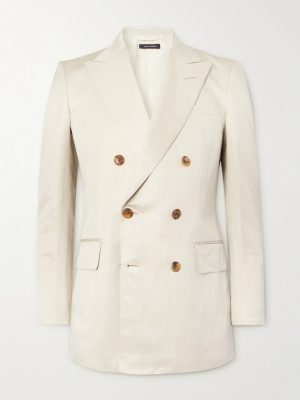 Dyllan Double-Breasted Silk and Linen-Blend Twill Suit Jacket Dyllan Double-Breasted Silk and Linen-Blend Twill Suit Jacket