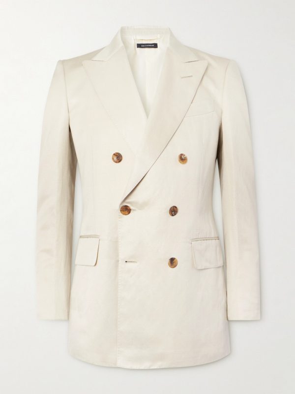 Dyllan Double-Breasted Silk and Linen-Blend Twill Suit Jacket