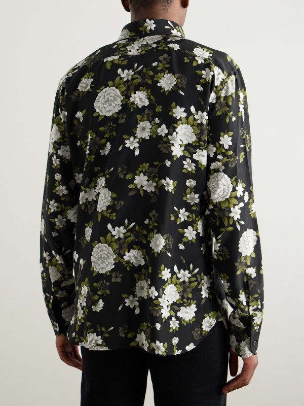Hendrix Button-Down Collar Floral-Print Silk-Crepe Shirt - BK