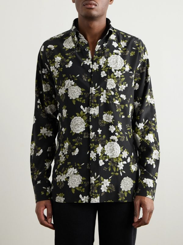 Hendrix Button-Down Collar Floral-Print Silk-Crepe Shirt - FR