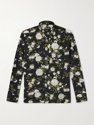 Hendrix Button-Down Collar Floral-Print Silk-Crepe Shirt Hendrix Button-Down Collar Floral-Print Silk-Crepe Shirt