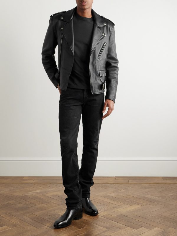 Slim-Fit Distressed Selvedge Jeans - OU