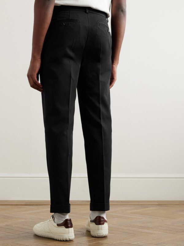 Straight-Leg Pleated Cotton-Gabardine Trousers - BK Straight-Leg Pleated Cotton-Gabardine Trousers - BK