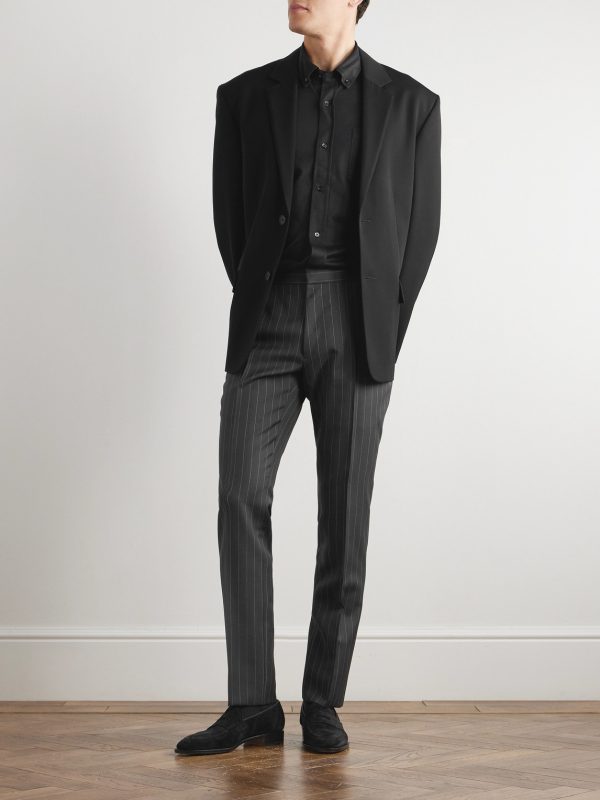 Tapered Pinstriped Wool and Mohair-Blend Twill Suit Trousers - OU Tapered Pinstriped Wool and Mohair-Blend Twill Suit Trousers - OU