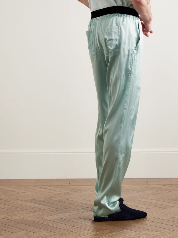 Velvet-Trimmed Stretch-Silk Satin Pyjama Trousers - BK Velvet-Trimmed Stretch-Silk Satin Pyjama Trousers - BK