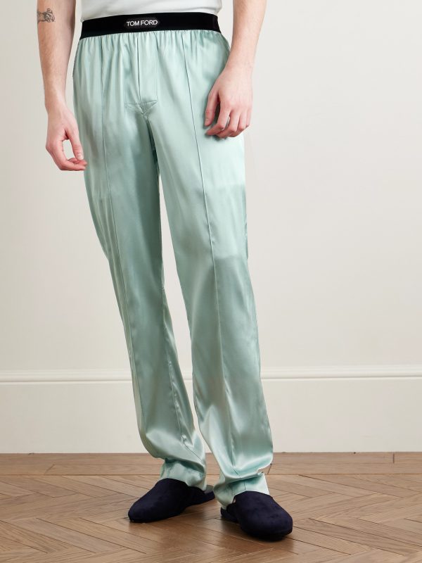 Velvet-Trimmed Stretch-Silk Satin Pyjama Trousers - FR Velvet-Trimmed Stretch-Silk Satin Pyjama Trousers - FR