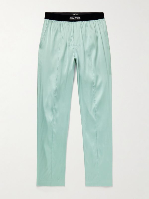 Velvet-Trimmed Stretch-Silk Satin Pyjama Trousers Velvet-Trimmed Stretch-Silk Satin Pyjama Trousers