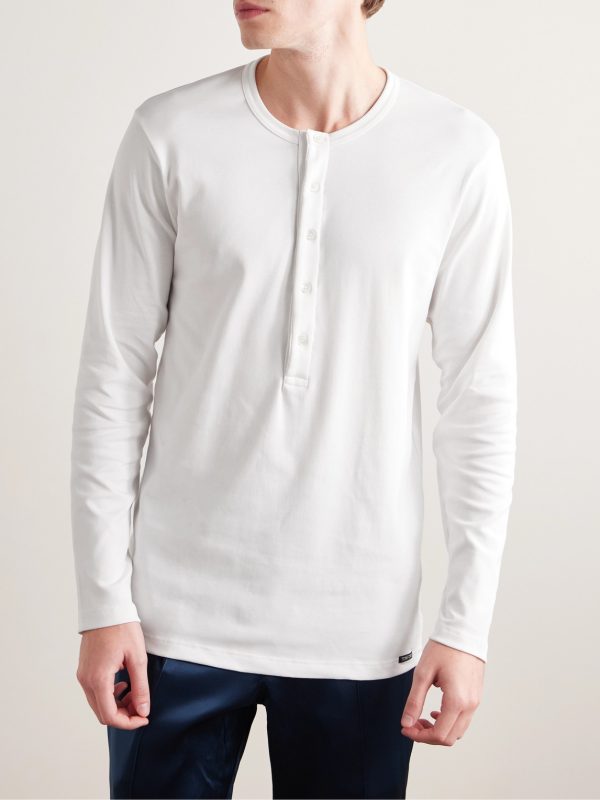 Stretch-Cotton Jersey Henley Pyjama T-Shirt - FR