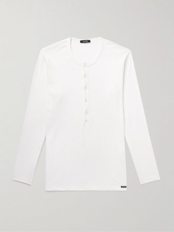 Stretch-Cotton Jersey Henley Pyjama T-Shirt