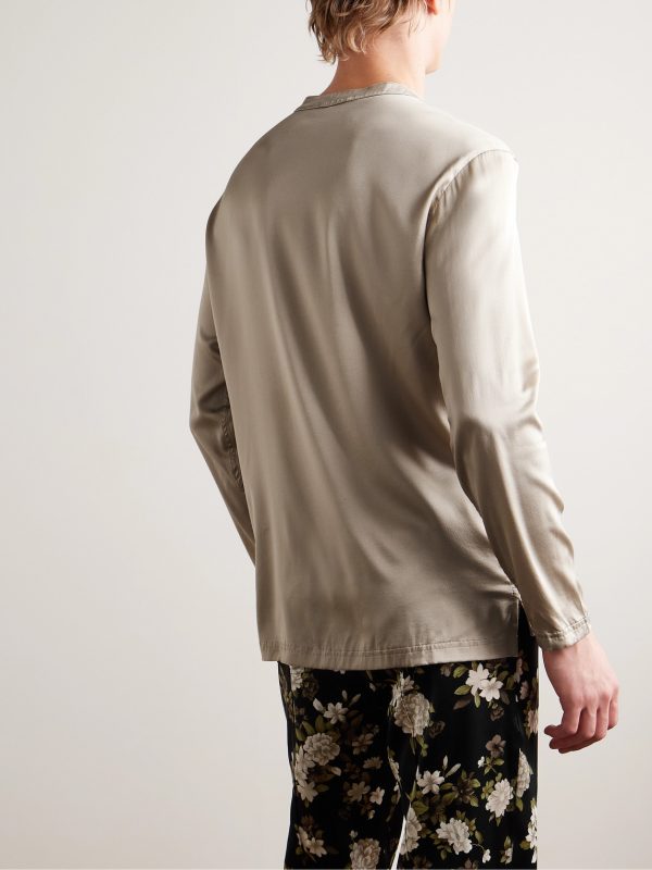 Stretch-Silk Satin Henley Pyjama Top - BK Stretch-Silk Satin Henley Pyjama Top - BK