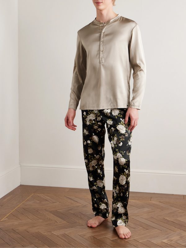Stretch-Silk Satin Henley Pyjama Top - OU Stretch-Silk Satin Henley Pyjama Top - OU