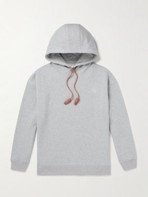 Logo-Embroidered Leather-Trimmed Cotton-Jersey Hoodie