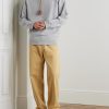 Logo-Embroidered Leather-Trimmed Cotton-Jersey Hoodie - OU Logo-Embroidered Leather-Trimmed Cotton-Jersey Hoodie - OU
