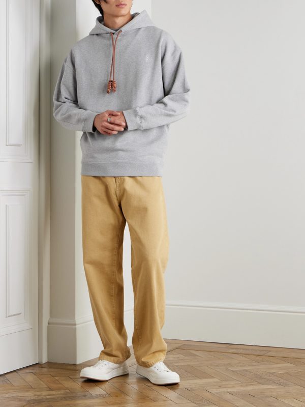 Logo-Embroidered Leather-Trimmed Cotton-Jersey Hoodie - OU Logo-Embroidered Leather-Trimmed Cotton-Jersey Hoodie - OU