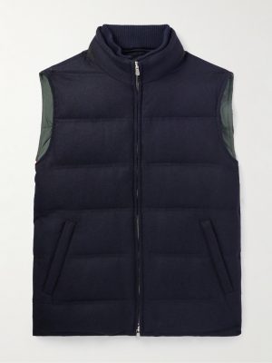 Suede-Trimmed Quilted Wool and Cashmere-Blend Down Gilet Suede-Trimmed Quilted Wool and Cashmere-Blend Down Gilet