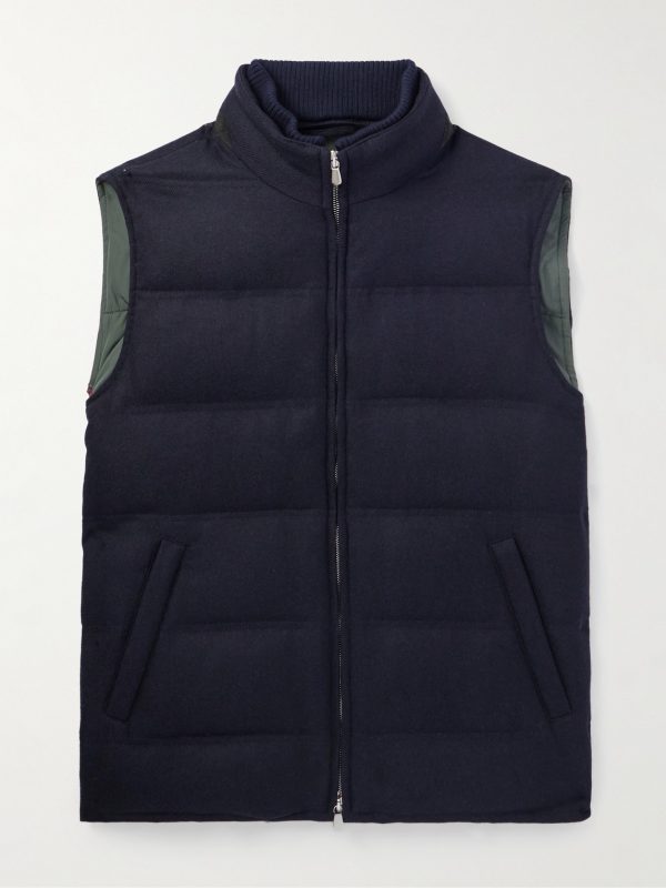 Suede-Trimmed Quilted Wool and Cashmere-Blend Down Gilet