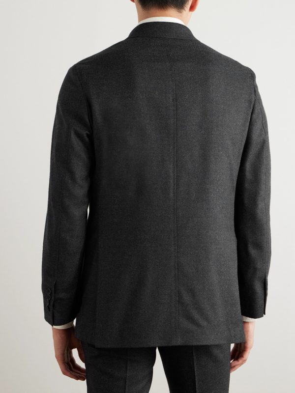 Slim-Fit Double-Breasted Wool-Flannel Suit Jacket - BK Slim-Fit Double-Breasted Wool-Flannel Suit Jacket - BK