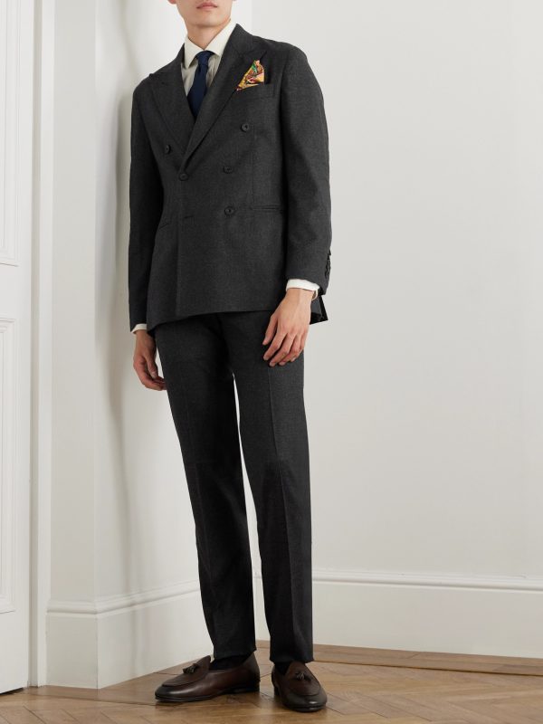 Slim-Fit Double-Breasted Wool-Flannel Suit Jacket - OU Slim-Fit Double-Breasted Wool-Flannel Suit Jacket - OU