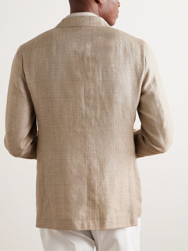 Slim-Fit Double-Breasted Linen and Wool-Blend Blazer - BK Slim-Fit Double-Breasted Linen and Wool-Blend Blazer - BK