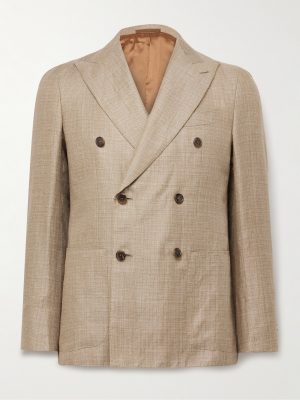 Slim-Fit Double-Breasted Linen and Wool-Blend Blazer Slim-Fit Double-Breasted Linen and Wool-Blend Blazer