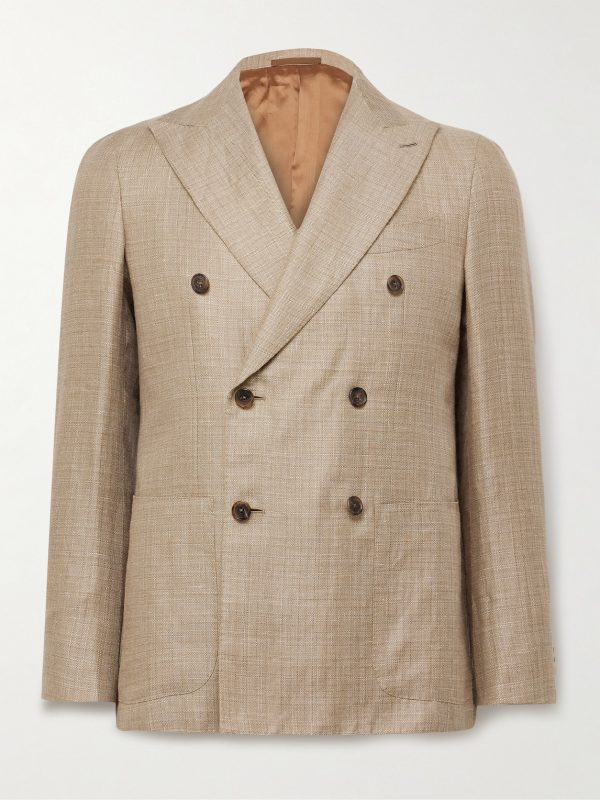 Slim-Fit Double-Breasted Linen and Wool-Blend Blazer Slim-Fit Double-Breasted Linen and Wool-Blend Blazer