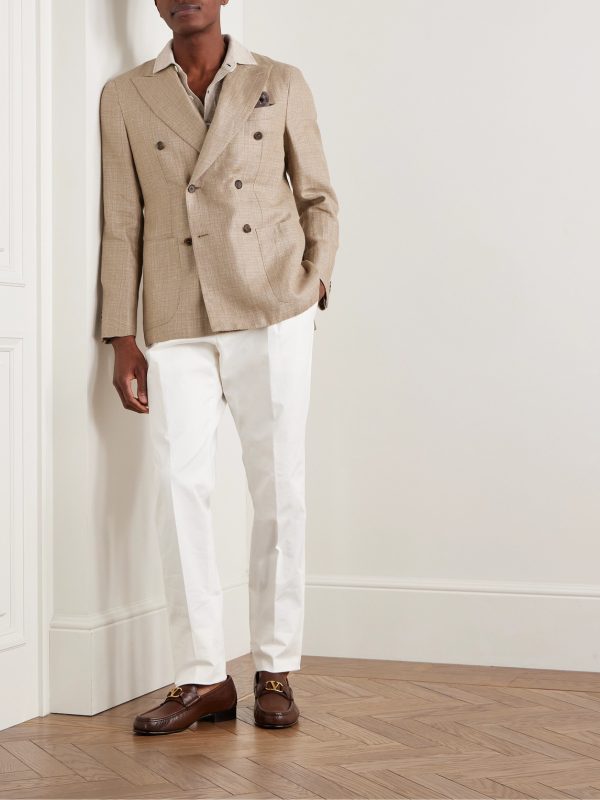 Slim-Fit Double-Breasted Linen and Wool-Blend Blazer - OU Slim-Fit Double-Breasted Linen and Wool-Blend Blazer - OU