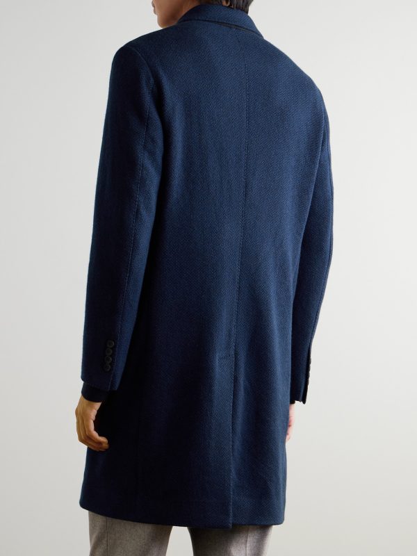 Double-Breasted Herringbone Cashmere Coat - BK Double-Breasted Herringbone Cashmere Coat - BK