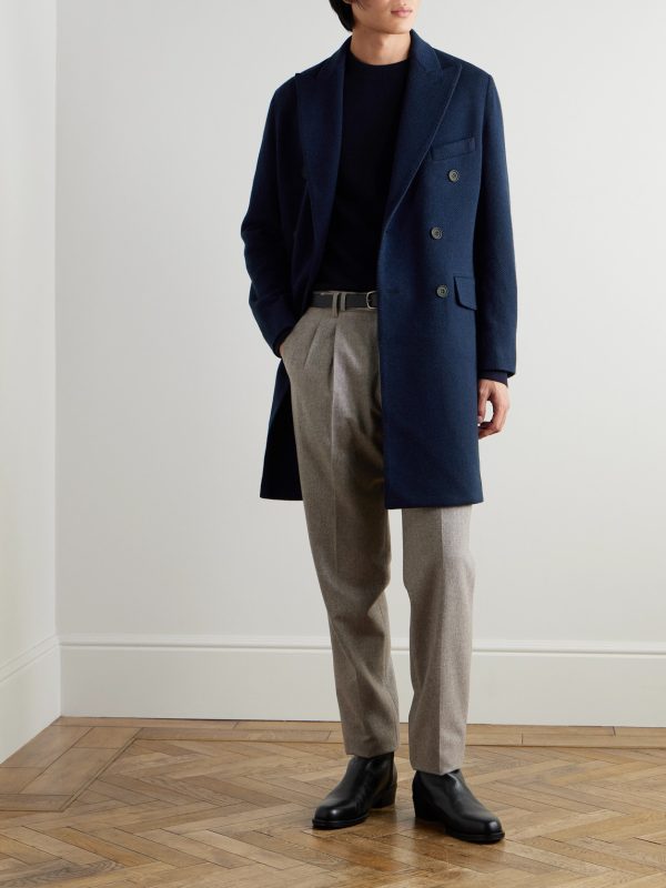 Double-Breasted Herringbone Cashmere Coat - OU Double-Breasted Herringbone Cashmere Coat - OU