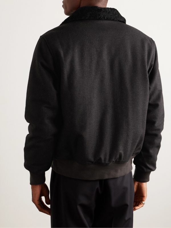 Shearling-Trimmed Puppytooth Virgin Wool-Flannel Blouson Jacket - BK Shearling-Trimmed Puppytooth Virgin Wool-Flannel Blouson Jacket - BK