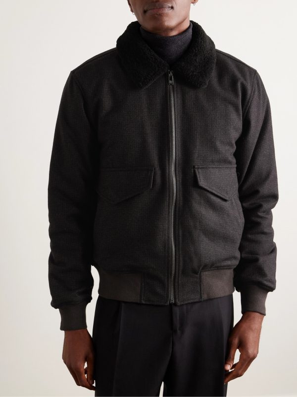 Shearling-Trimmed Puppytooth Virgin Wool-Flannel Blouson Jacket - FR Shearling-Trimmed Puppytooth Virgin Wool-Flannel Blouson Jacket - FR