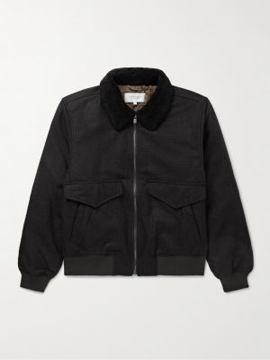 Shearling-Trimmed Puppytooth Virgin Wool-Flannel Blouson Jacket Shearling-Trimmed Puppytooth Virgin Wool-Flannel Blouson Jacket