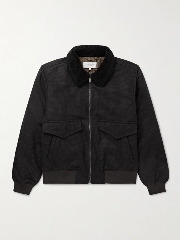 Shearling-Trimmed Puppytooth Virgin Wool-Flannel Blouson Jacket Shearling-Trimmed Puppytooth Virgin Wool-Flannel Blouson Jacket