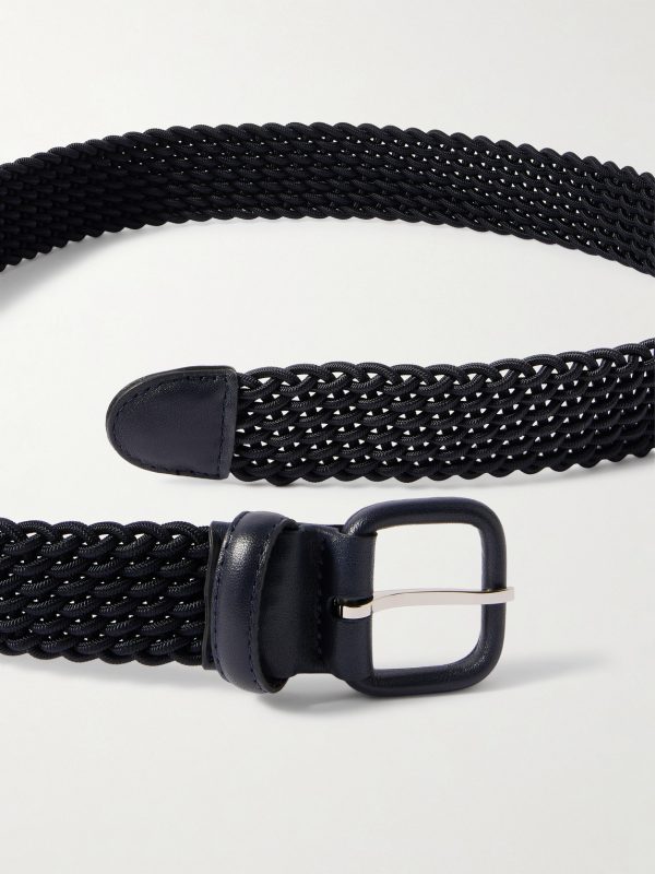 Leather-Trimmed Woven Cord Belt - E1 Leather-Trimmed Woven Cord Belt - E1