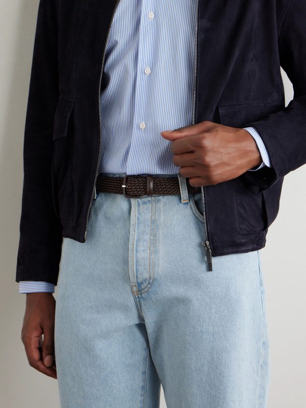 3cm Leather-Trimmed Woven Cord Belt - OU 3cm Leather-Trimmed Woven Cord Belt - OU