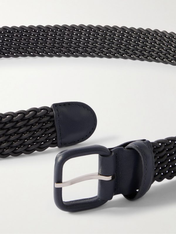 3cm Leather-Trimmed Woven Cord Belt - E1 3cm Leather-Trimmed Woven Cord Belt - E1