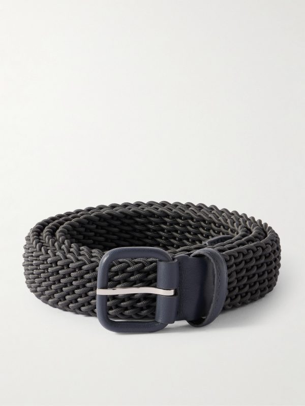 3cm Leather-Trimmed Woven Cord Belt 3cm Leather-Trimmed Woven Cord Belt