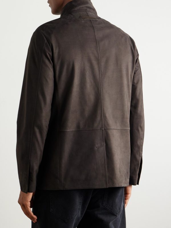 Nehru-Collar Nubuck Jacket - BK Nehru-Collar Nubuck Jacket - BK